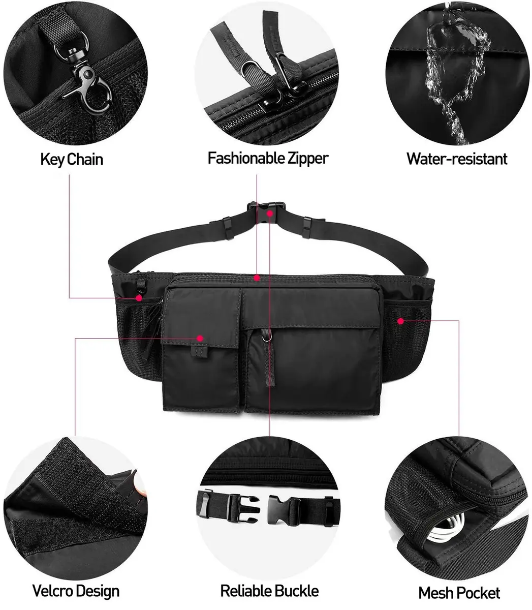 SEAFEW Waterproof Black Waist Bag Fanny Pack 35.6cm x 14cm x 4.5cm | Adjustable Waist Belt for Men & Women - view 4