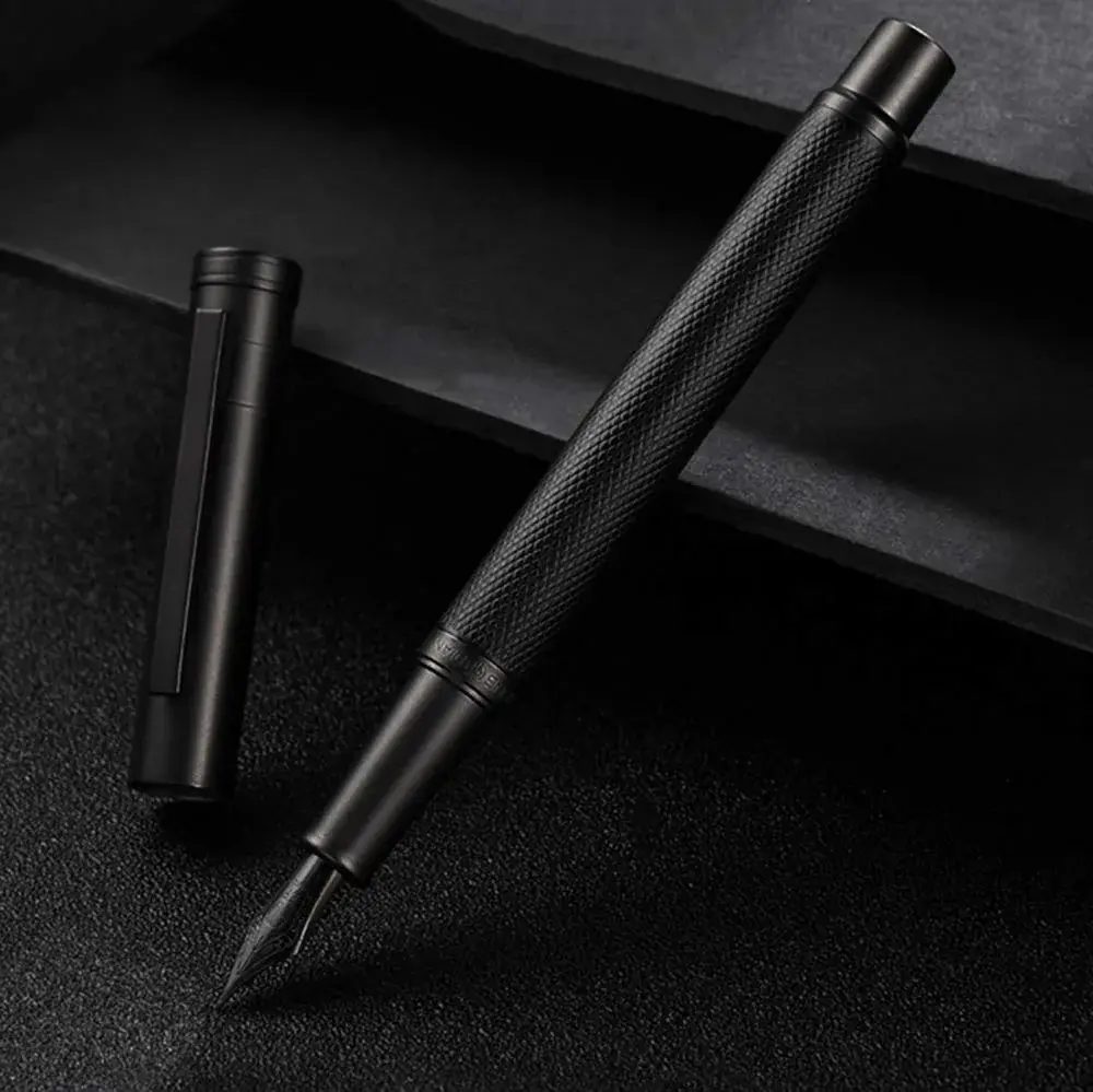 erofa Black Fountain Pen with EF Nib, Silver Aluminum Alloy, Bamboo Clip, 0.5mm - view 3