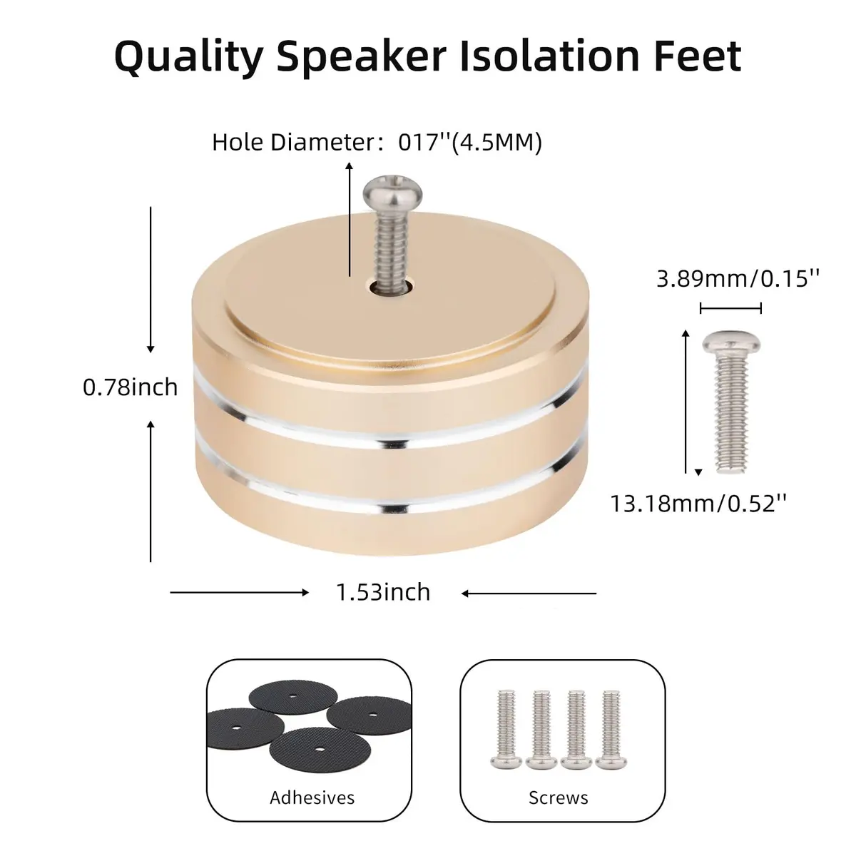 Monosaudio Gold 4Pcs Aluminum HIFI AMP Speaker Isolation Stand 40mm Diameter x 20mm Height | Vibration Damping Feet for Turntables & Amplifiers - view 7