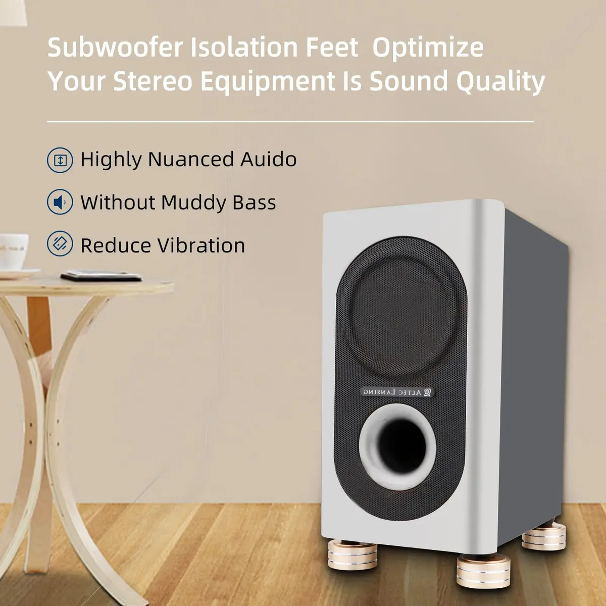 Monosaudio Gold 4Pcs Aluminum HIFI AMP Speaker Isolation Stand 40mm Diameter x 20mm Height | Vibration Damping Feet for Turntables & Amplifiers - view 3