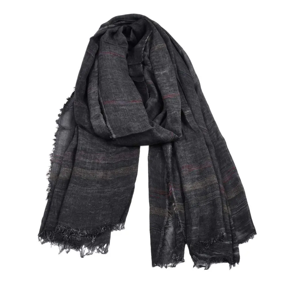 Kangqifen Unisex Striped Cotton Linen Scarf 75x35 inches | Lightweight & Soft for All Seasons - main product image
