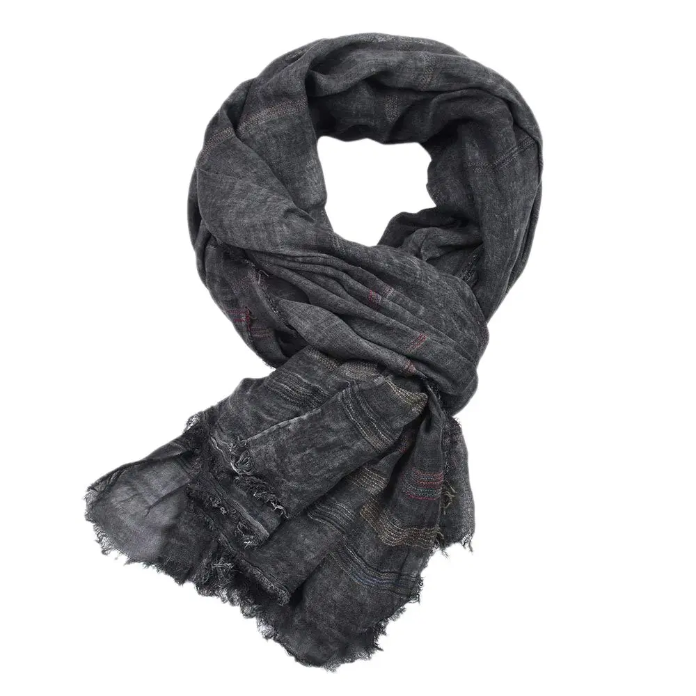 Kangqifen Unisex Striped Cotton Linen Scarf 75x35 inches | Lightweight & Soft for All Seasons - view 2