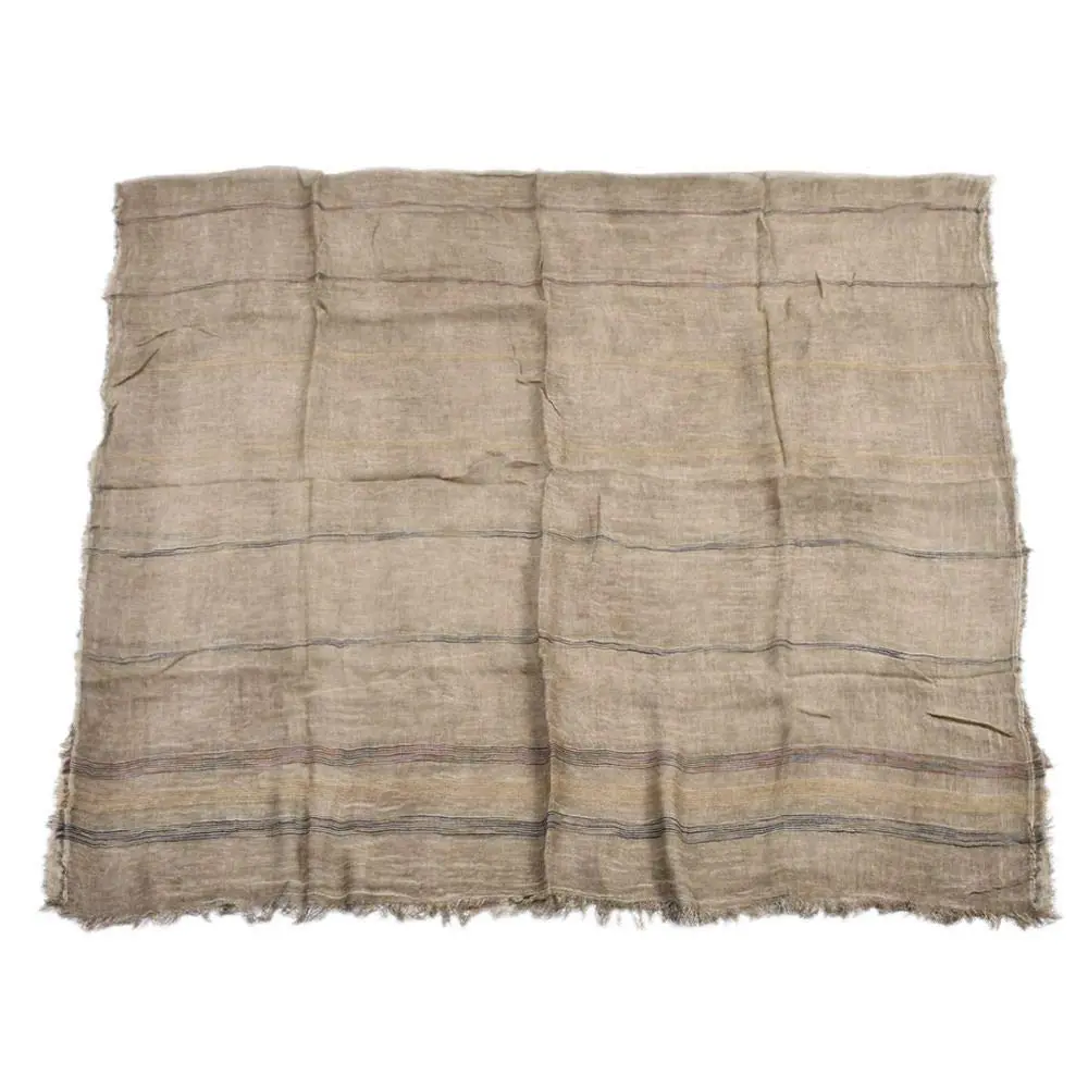 Kangqifen Unisex Striped Cotton Linen Scarf 75 x 35 inches Khaki | Lightweight & Soft - view 3