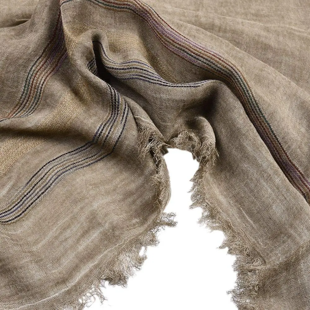 Kangqifen Unisex Striped Cotton Linen Scarf 75 x 35 inches Khaki | Lightweight & Soft - view 4