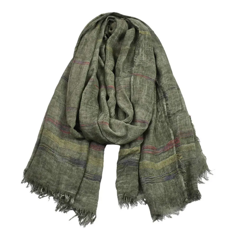 Kangqifen Unisex Striped Cotton Linen Scarf 75 x 35 inches | Lightweight & Soft for All Seasons - main product image