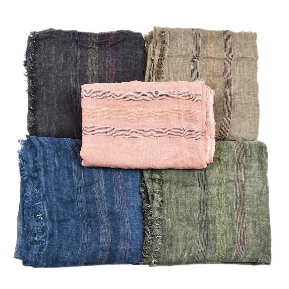 Kangqifen Unisex Striped Cotton Linen Scarf 75 x 35 inches | Lightweight & Soft for All Seasons - view 5