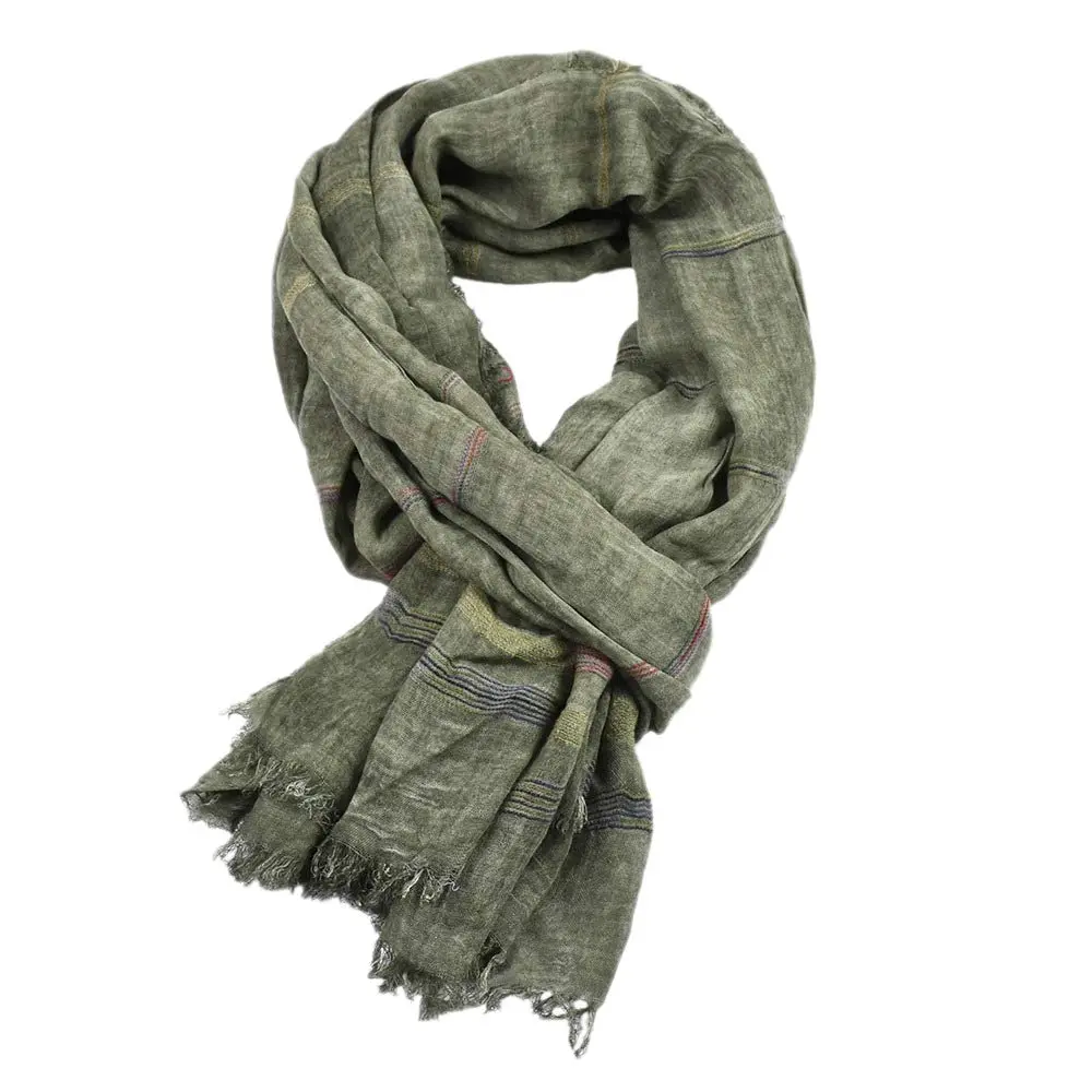 Kangqifen Unisex Striped Cotton Linen Scarf 75 x 35 inches | Lightweight & Soft for All Seasons - view 2