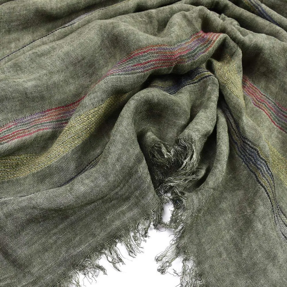 Kangqifen Unisex Striped Cotton Linen Scarf 75 x 35 inches | Lightweight & Soft for All Seasons - view 4