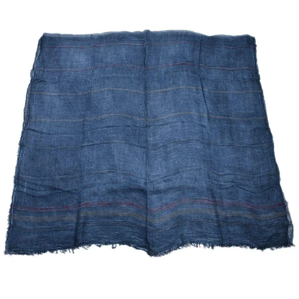 Kangqifen Unisex Striped Cotton Linen Scarf 75 x 35 inches Navy blue | Lightweight & Soft - view 3