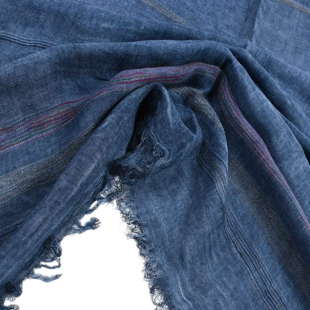 Kangqifen Unisex Striped Cotton Linen Scarf 75 x 35 inches Navy blue | Lightweight & Soft - view 4