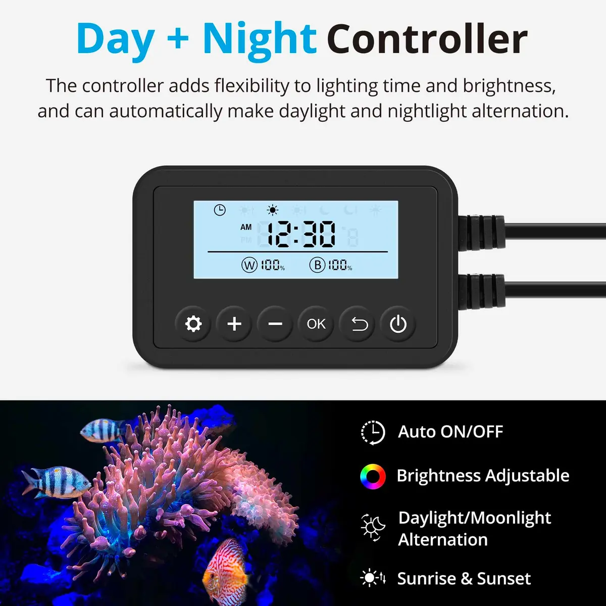 NICREW ClassicLED Marine Saltwater Aquarium Light, 20W for 18–24 inch Tanks | Full Spectrum with Day/Night Cycle - view 2