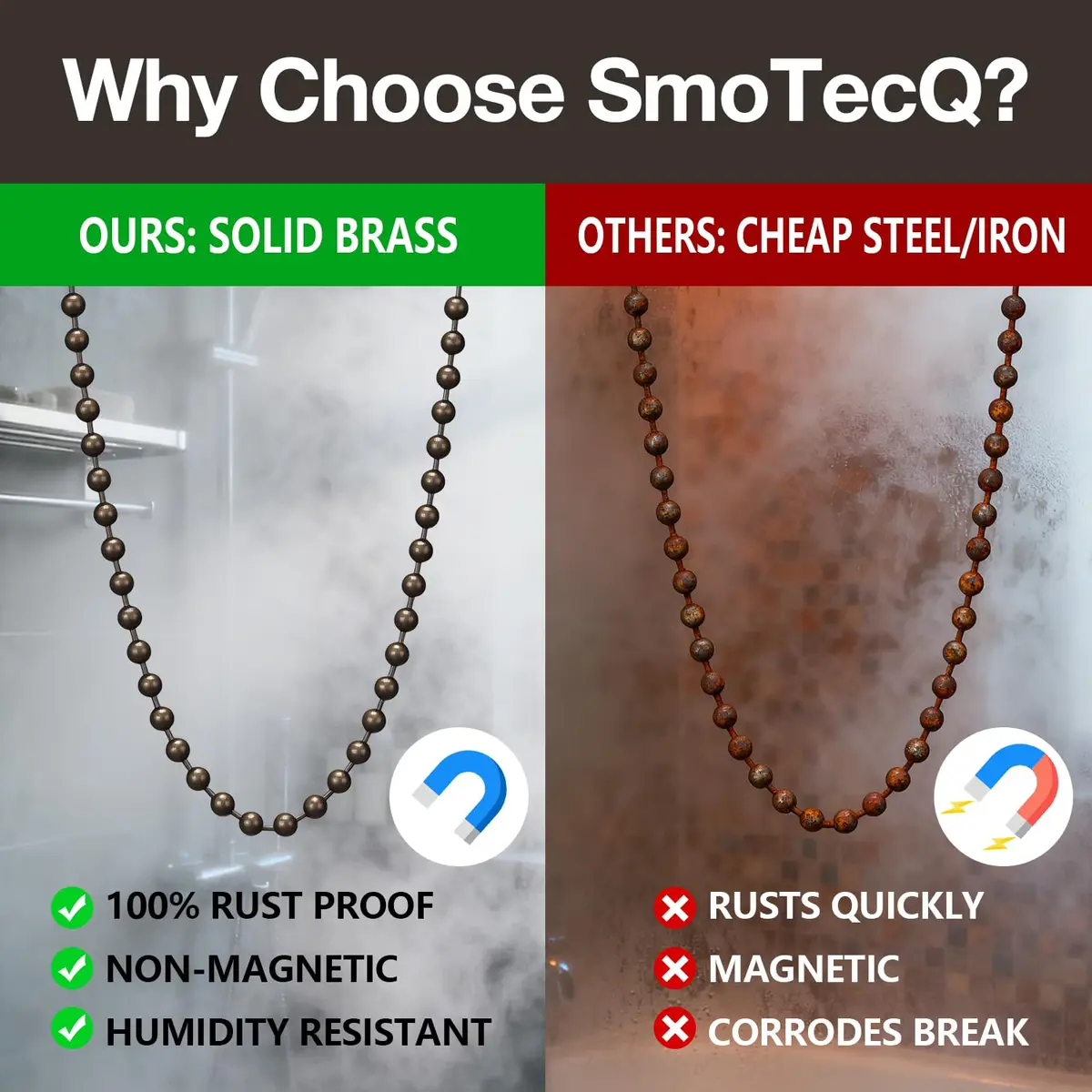 SmoTecQ Brass Fan Pull Chain Extension 3.0mm (10 ft / 305 cm) with 12 Connectors | Antique Bronze Finish - view 7