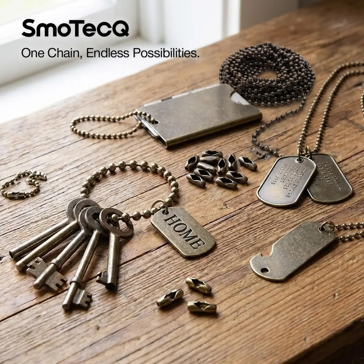 SmoTecQ Brass Fan Pull Chain Extension 3.0mm (10 ft / 305 cm) with 12 Connectors | Antique Bronze Finish - view 9