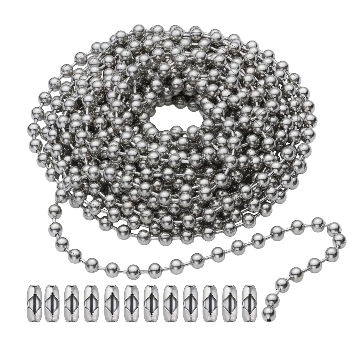 SmoTecQ Brass Fan Pull Chain Extension 120 Inch | Silver Beaded Chain for Ceiling Fans & Lights - main product image