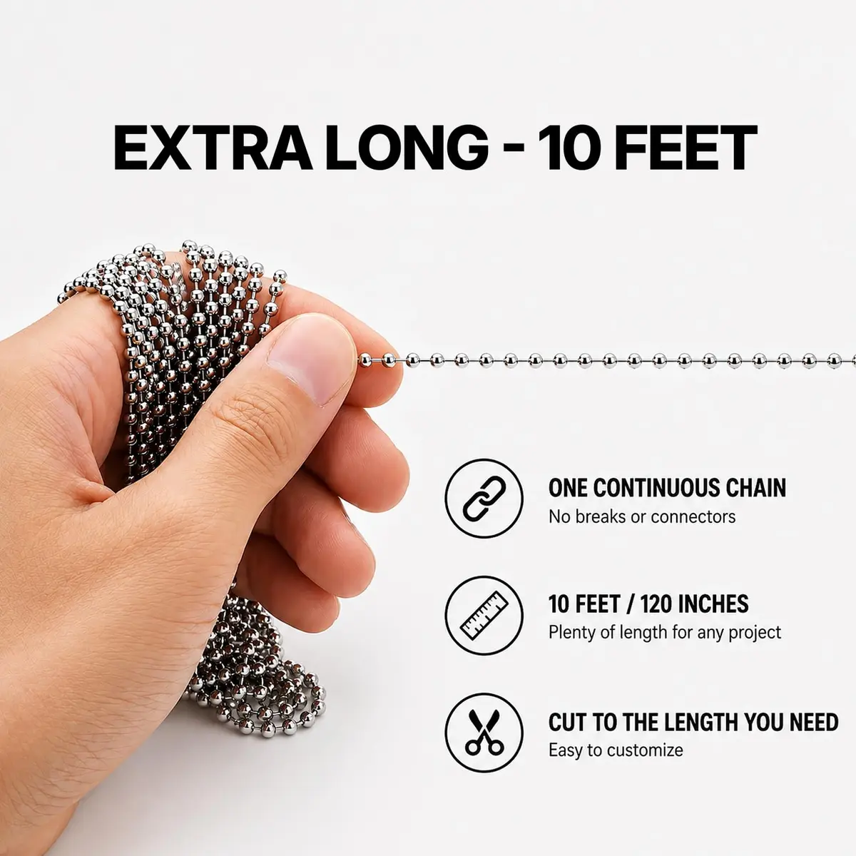 SmoTecQ Brass Fan Pull Chain Extension 120 Inch | Silver Beaded Chain for Ceiling Fans & Lights - view 7