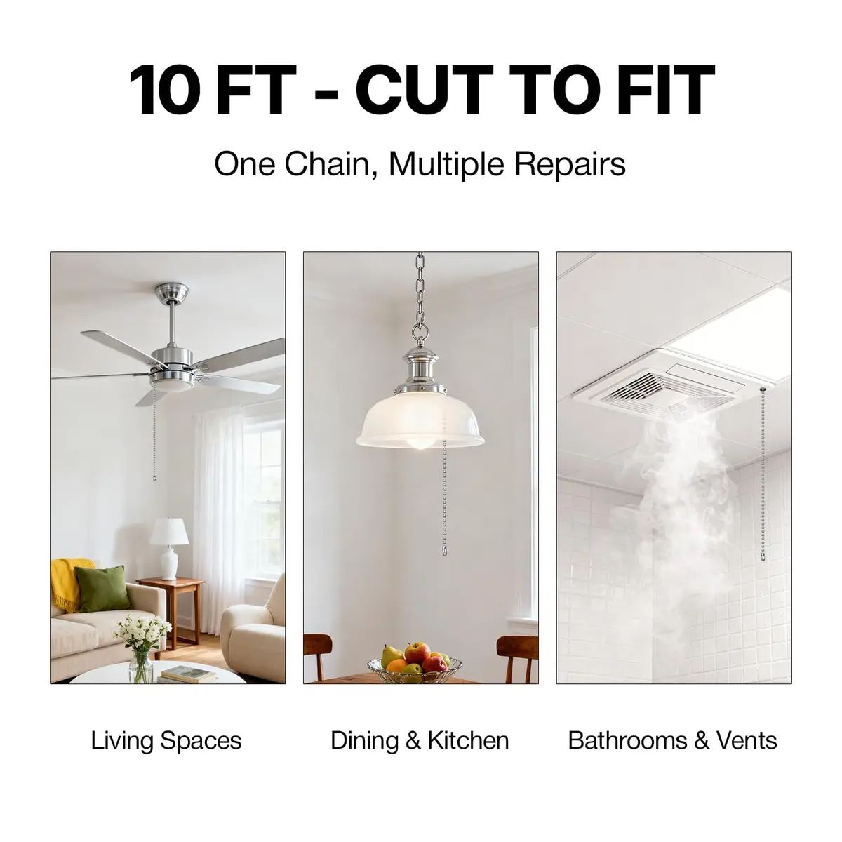 SmoTecQ Brass Fan Pull Chain Extension 120 Inch | Silver Beaded Chain for Ceiling Fans & Lights - view 2