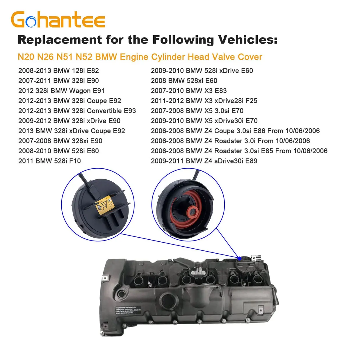gohantee Engine Cylinder Head Valve Cover 11127552281 | Compatible with BMW N20 N52 N51 N26 - view 2