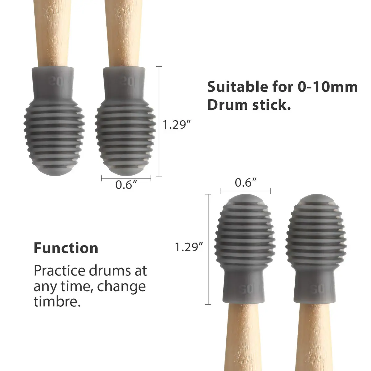 Frienda Grey 4 pcs Drumstick Dampeners Silicone Practice Tips | Noise-Reducing Percussion Accessories - view 2