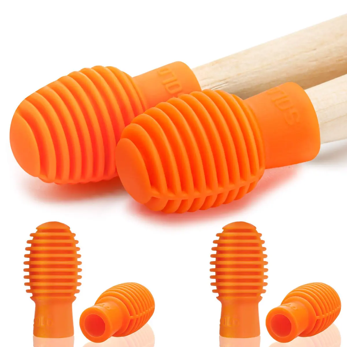 Frienda 4 pcs Silicone Drumstick Dampeners Orange | Practice Noise-Free Tips for Drummers - main product image