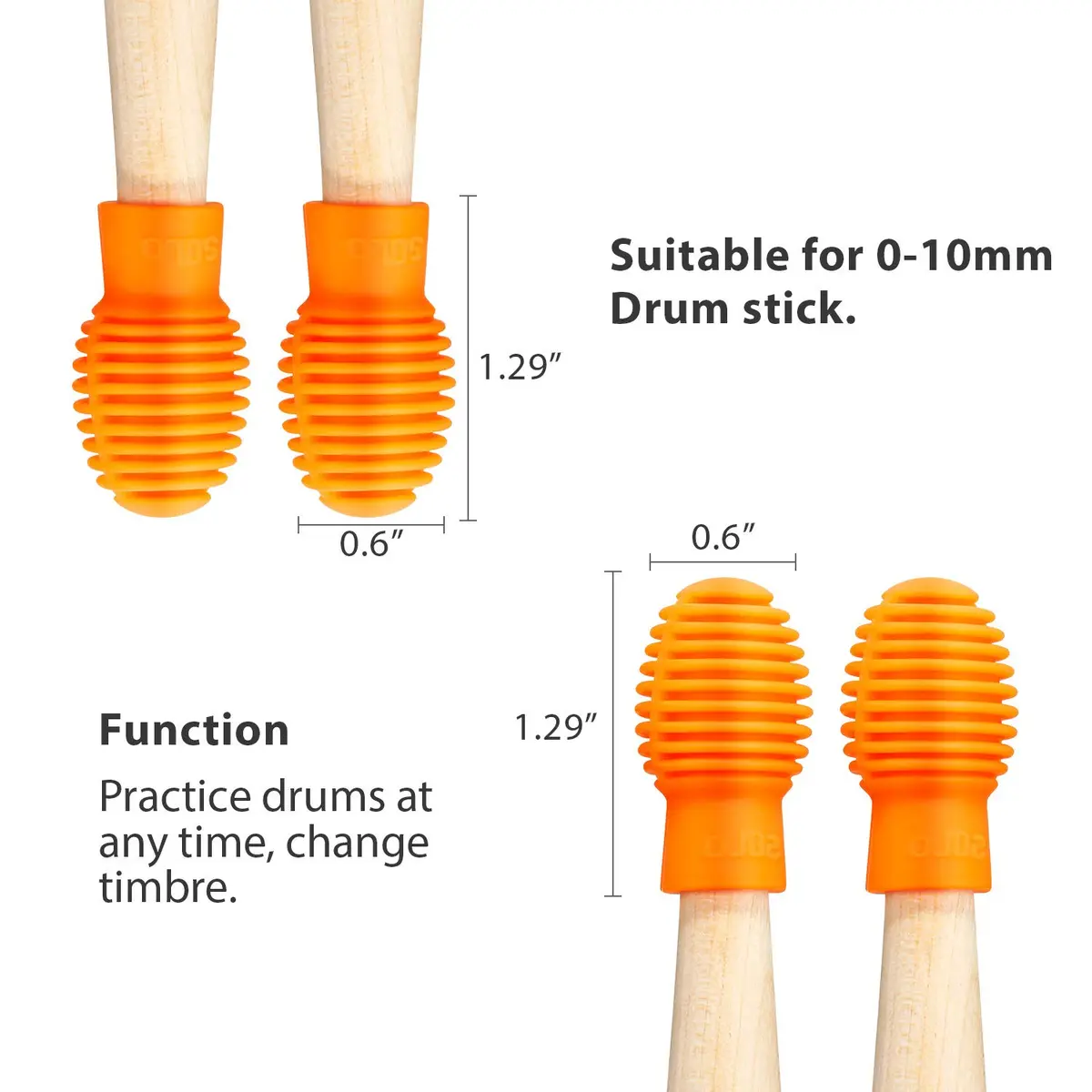 Frienda 4 pcs Silicone Drumstick Dampeners Orange | Practice Noise-Free Tips for Drummers - view 2