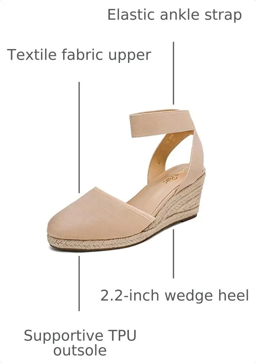 DREAM PAIRS Women's Ankle Strap Wedge Sandals Size 6 Nude | 2.4-inch Heel for Summer Outfits - view 3
