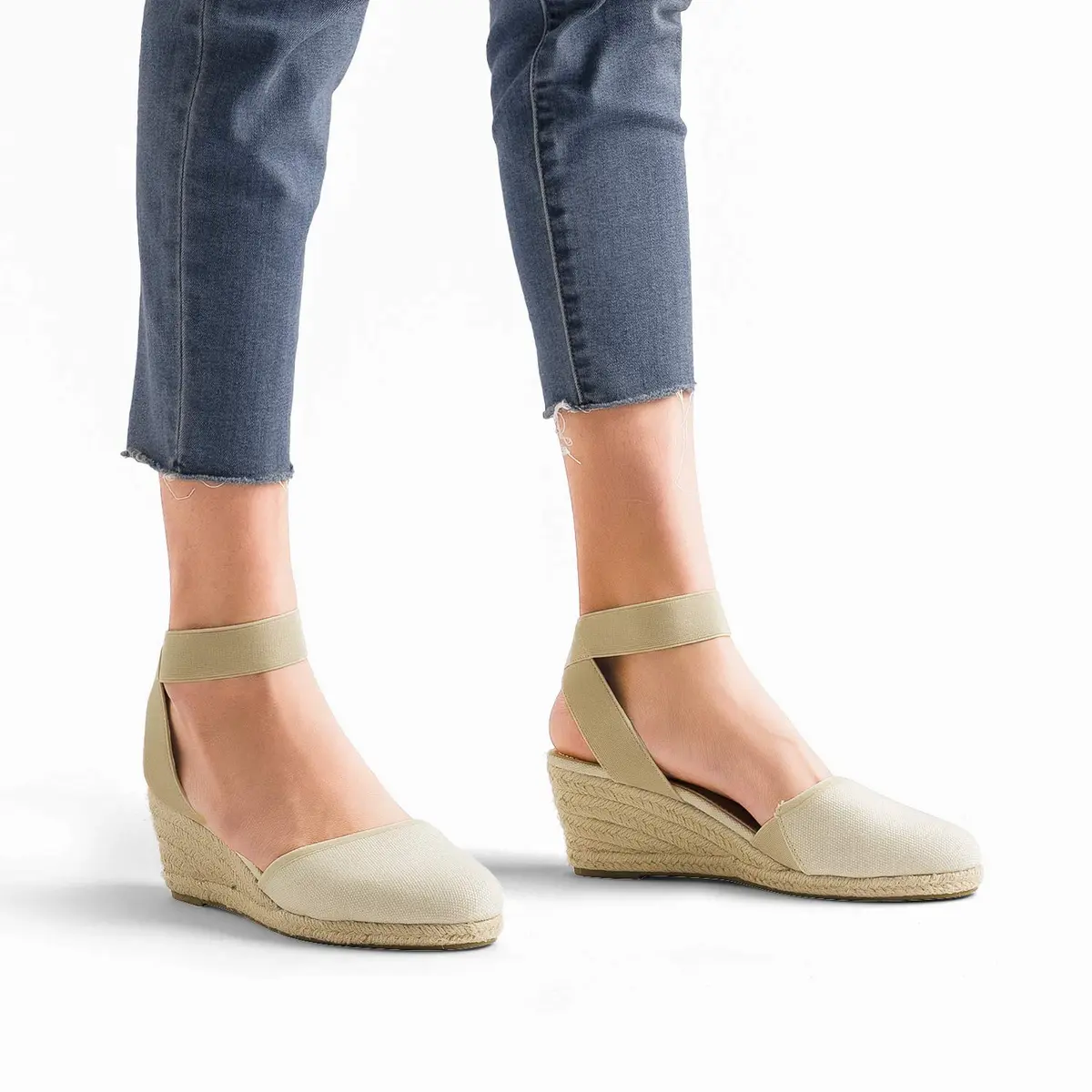 DREAM PAIRS Women's Ankle Strap Wedge Sandals, Size 9.5 (2.4 inch heel) Beige/White | Comfortable & Stylish Summer Footwear - view 8