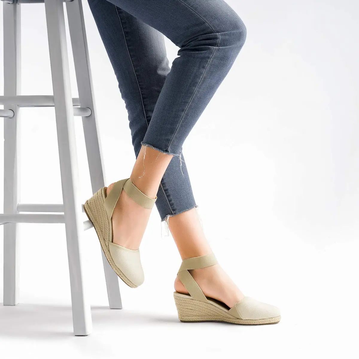 DREAM PAIRS Women's Ankle Strap Wedge Sandals, Size 9.5 (2.4 inch heel) Beige/White | Comfortable & Stylish Summer Footwear - view 2