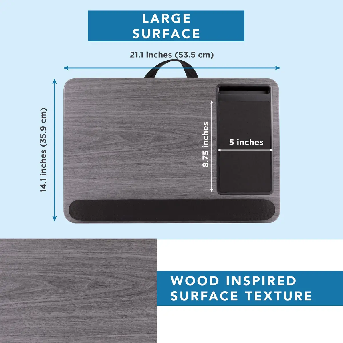 LapGear Home Office Pro Lap Desk 21.1" x 14" | Fits 15.6" Laptops, Cushioned Wrist Rest, Phone Slot - view 5