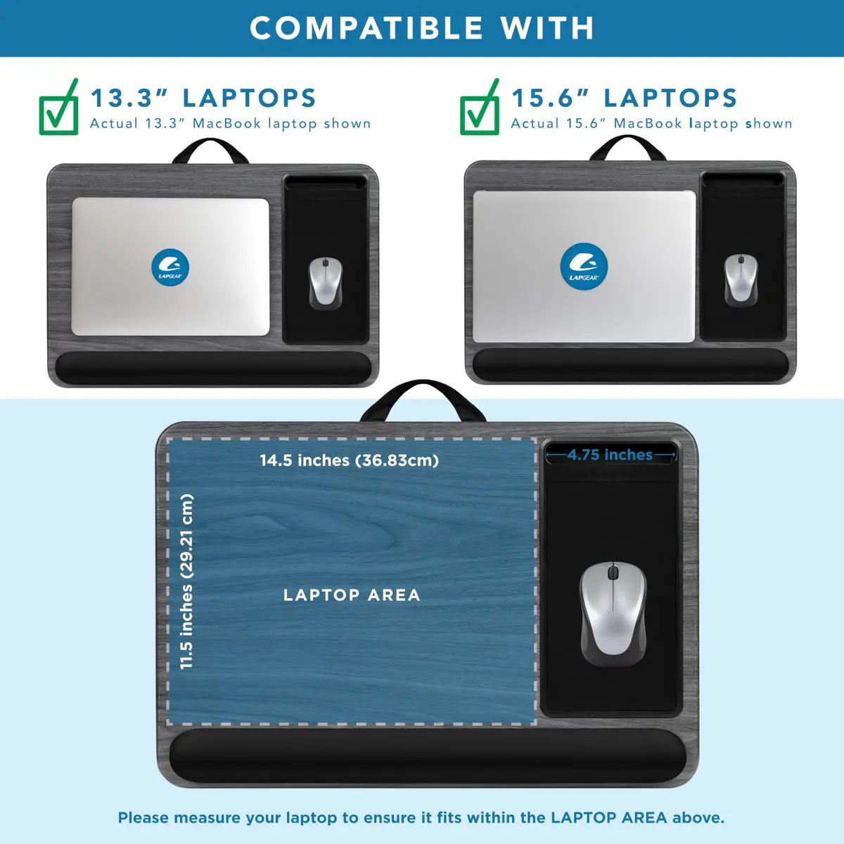 LapGear Home Office Pro Lap Desk 21.1" x 14" | Fits 15.6" Laptops, Cushioned Wrist Rest, Phone Slot - view 3