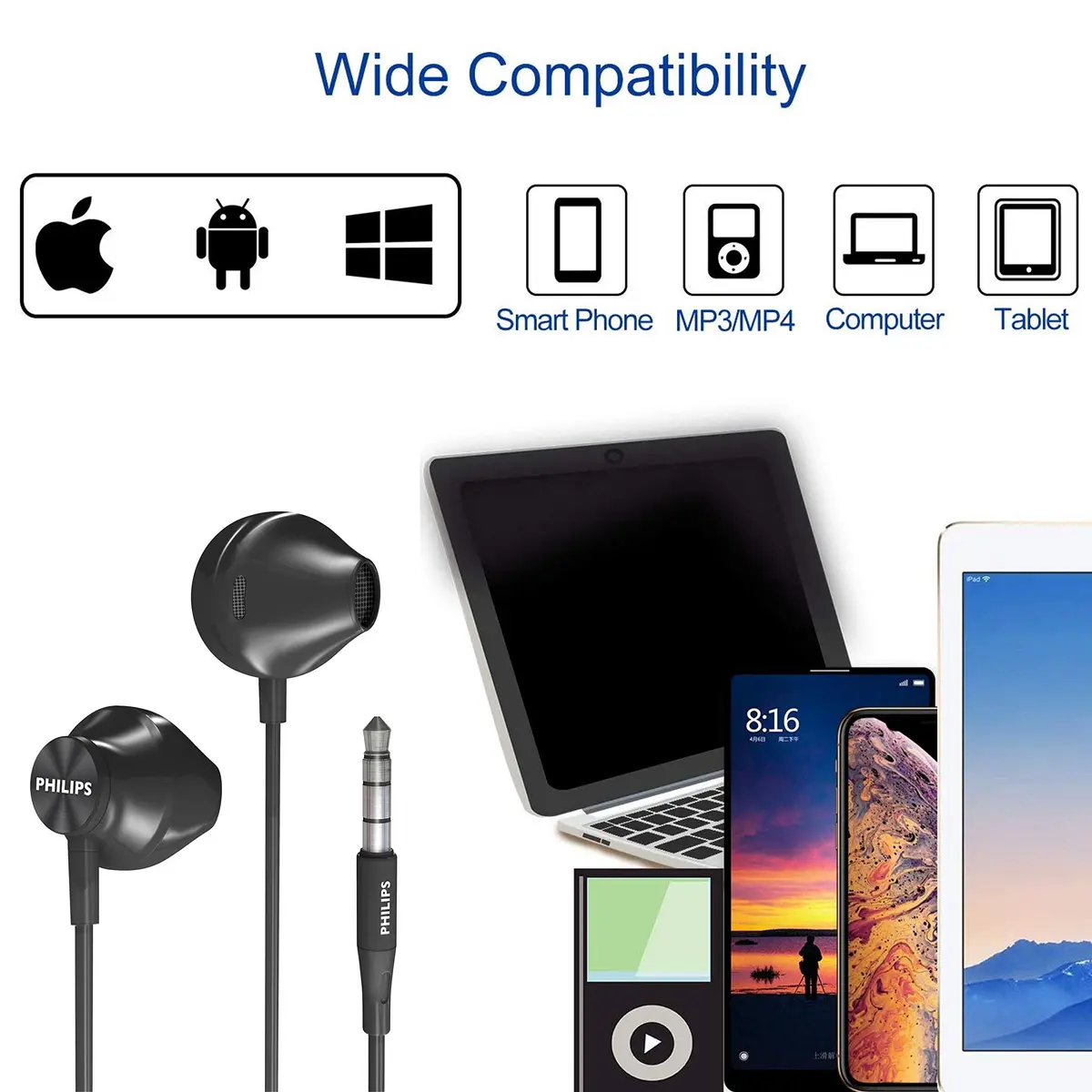 PHILIPS Wired Earbuds with Microphone, White | Ergonomic Comfort-Fit In-Ear Headphones with Mic for Cell Phones, Bass Clear Sound - view 4