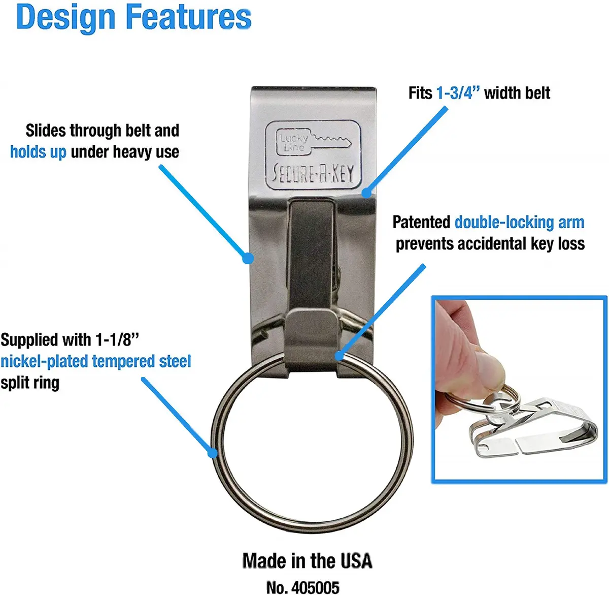 Lucky Line Secure-A-Key Slip On for Wide Belts 5 Pack | Secure Belt Key Clip (70-120c) - view 2