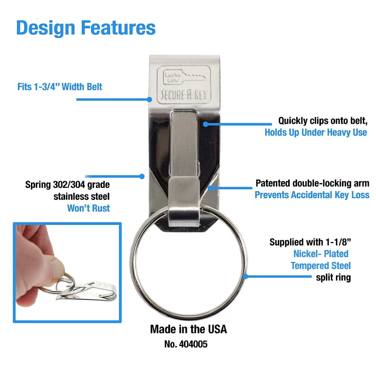 Lucky Line Secure-A-Key CLIP ON for Wide Belts 5 Pack | Double-Locking Security (70-120 chars) - view 2
