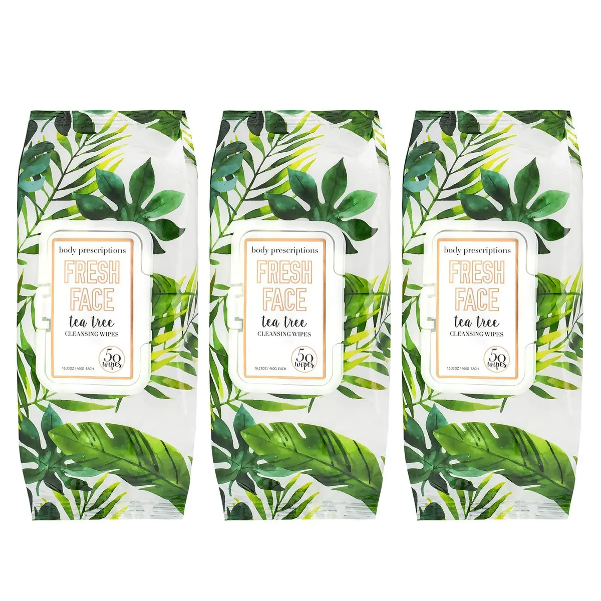 Body Prescriptions Tea Tree Facial Wipes 50 Count (Pack of 3) | Deep Cleansing & Moisturizing - main product image