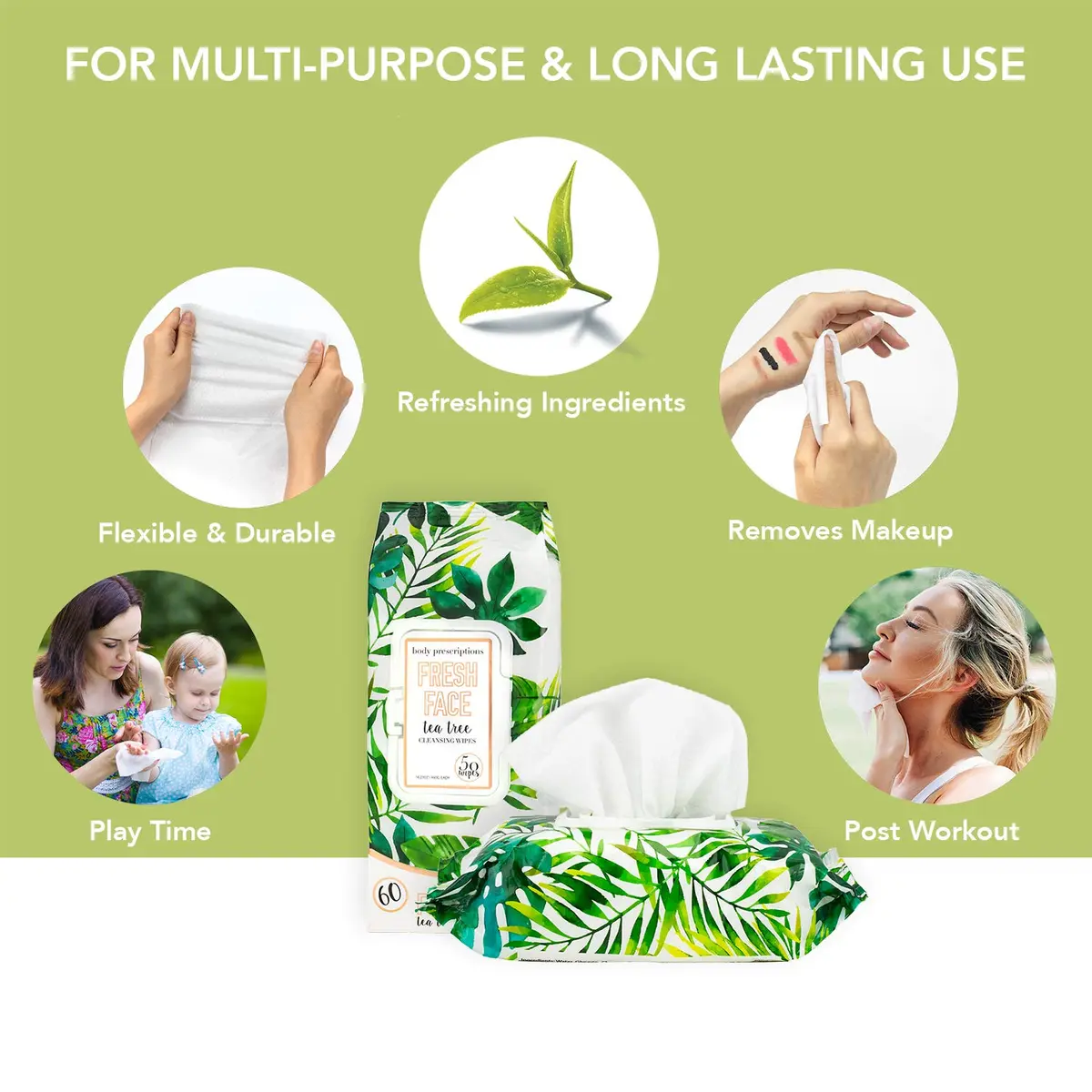 Body Prescriptions Tea Tree Facial Wipes 50 Count (Pack of 3) | Deep Cleansing & Moisturizing - view 2