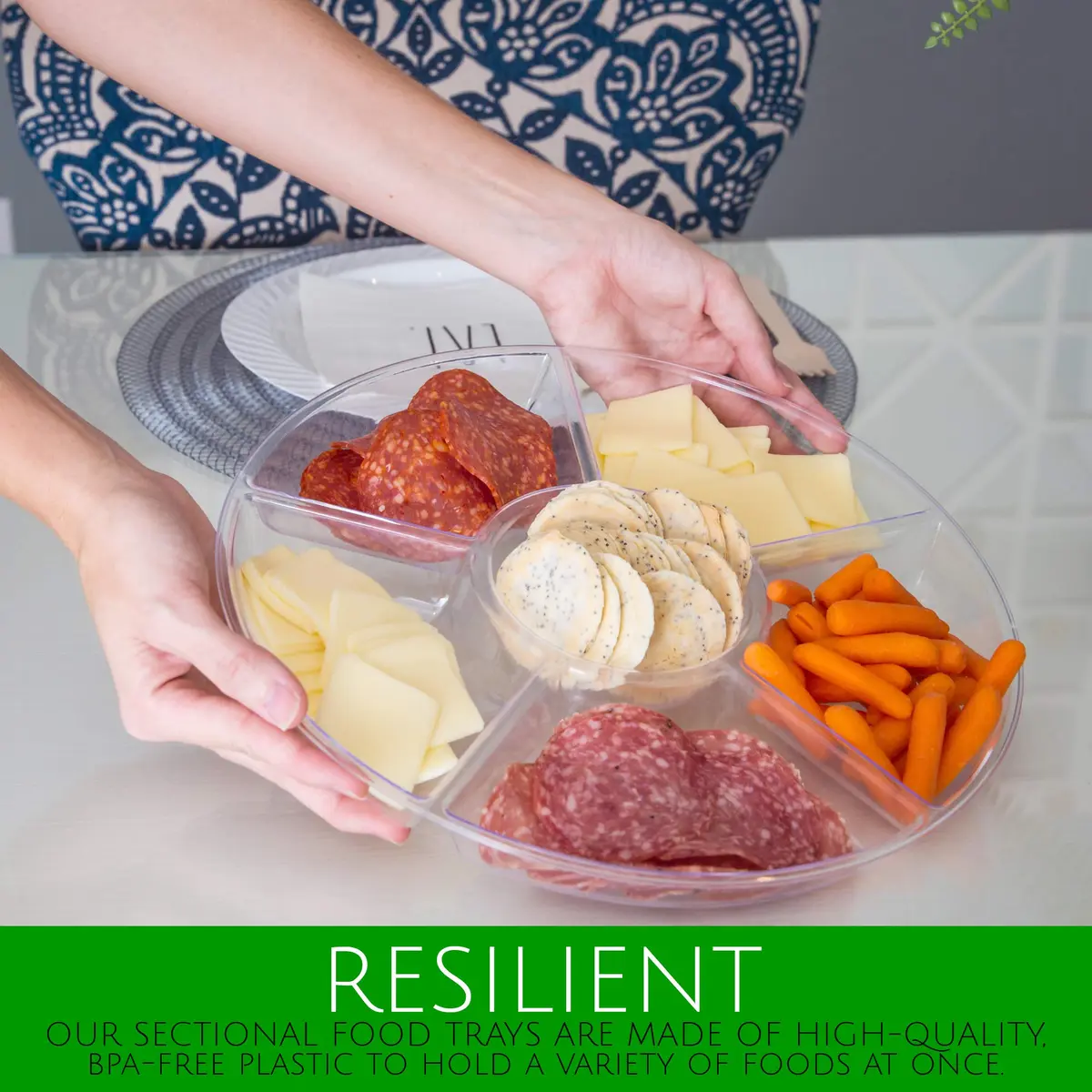 PLASTICPRO 12" Round Plastic Serving Tray with 6 Divided Sections | Heavyweight & Break-Resistant - view 7