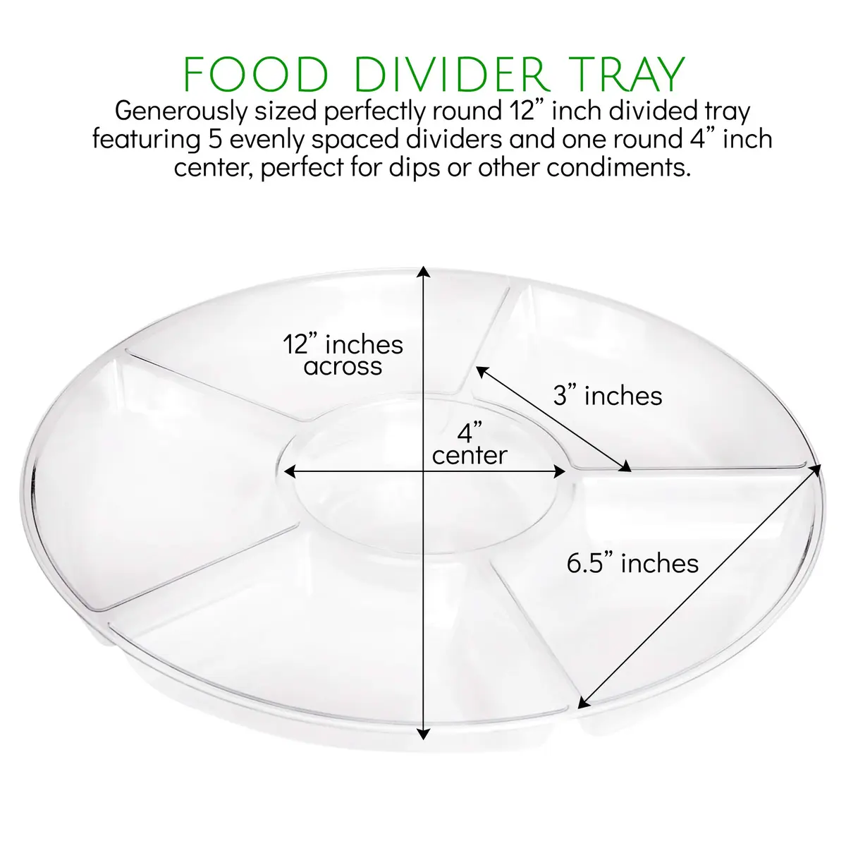PLASTICPRO 12" Round Plastic Serving Tray with 6 Divided Sections | Heavyweight & Break-Resistant - view 2