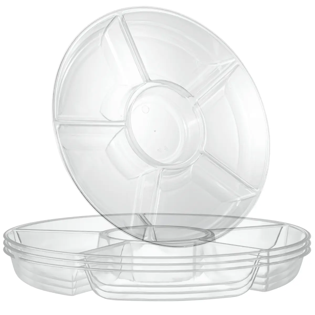 Plasticpro 12" Round Plastic Serving Tray with 6 Divided Sections | Heavyweight & Break-Resistant - main product image