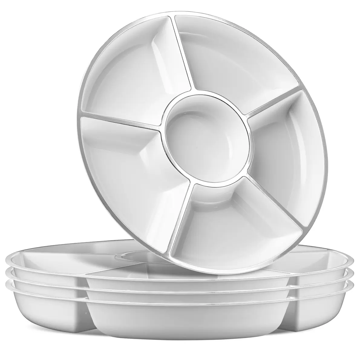 PLASTICPRO 12" Round Plastic Serving Tray/Platters White & Silver Rim Pack of 2 | Elegant & Durable - main product image