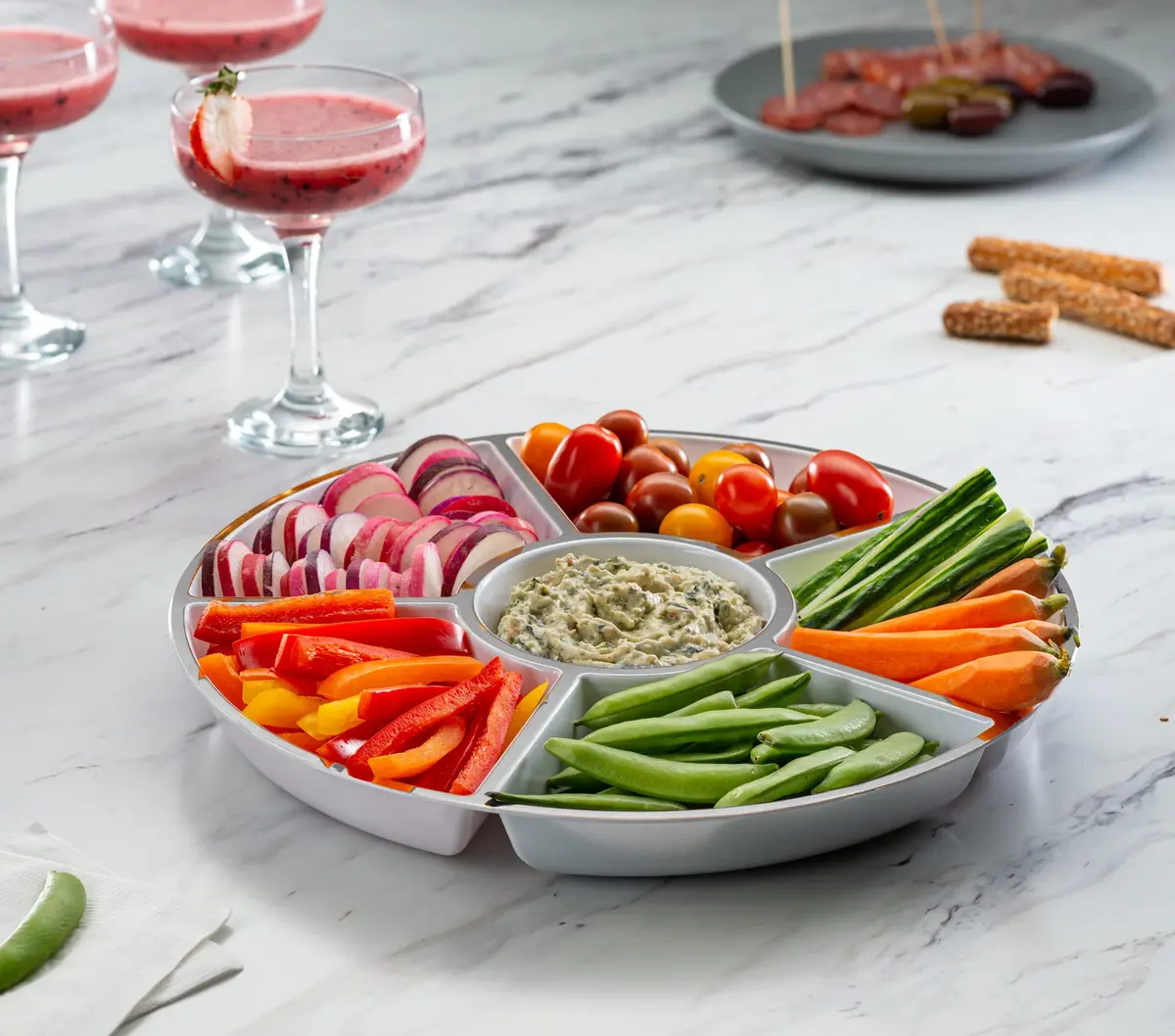 PLASTICPRO 12" Round Plastic Serving Tray/Platters White & Silver Rim Pack of 2 | Elegant & Durable - view 8