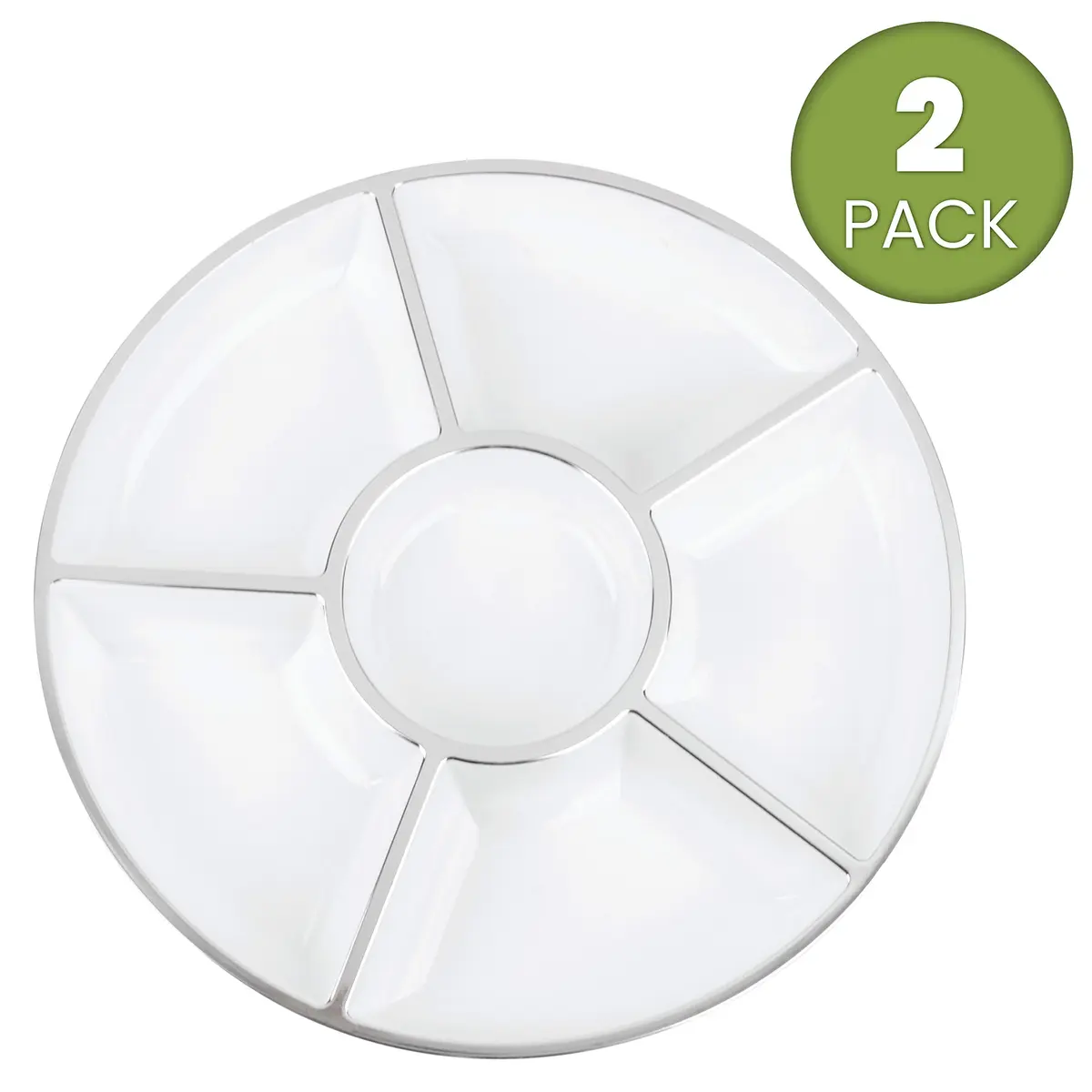 PLASTICPRO 12" Round Plastic Serving Tray/Platters White & Silver Rim Pack of 2 | Elegant & Durable - view 3