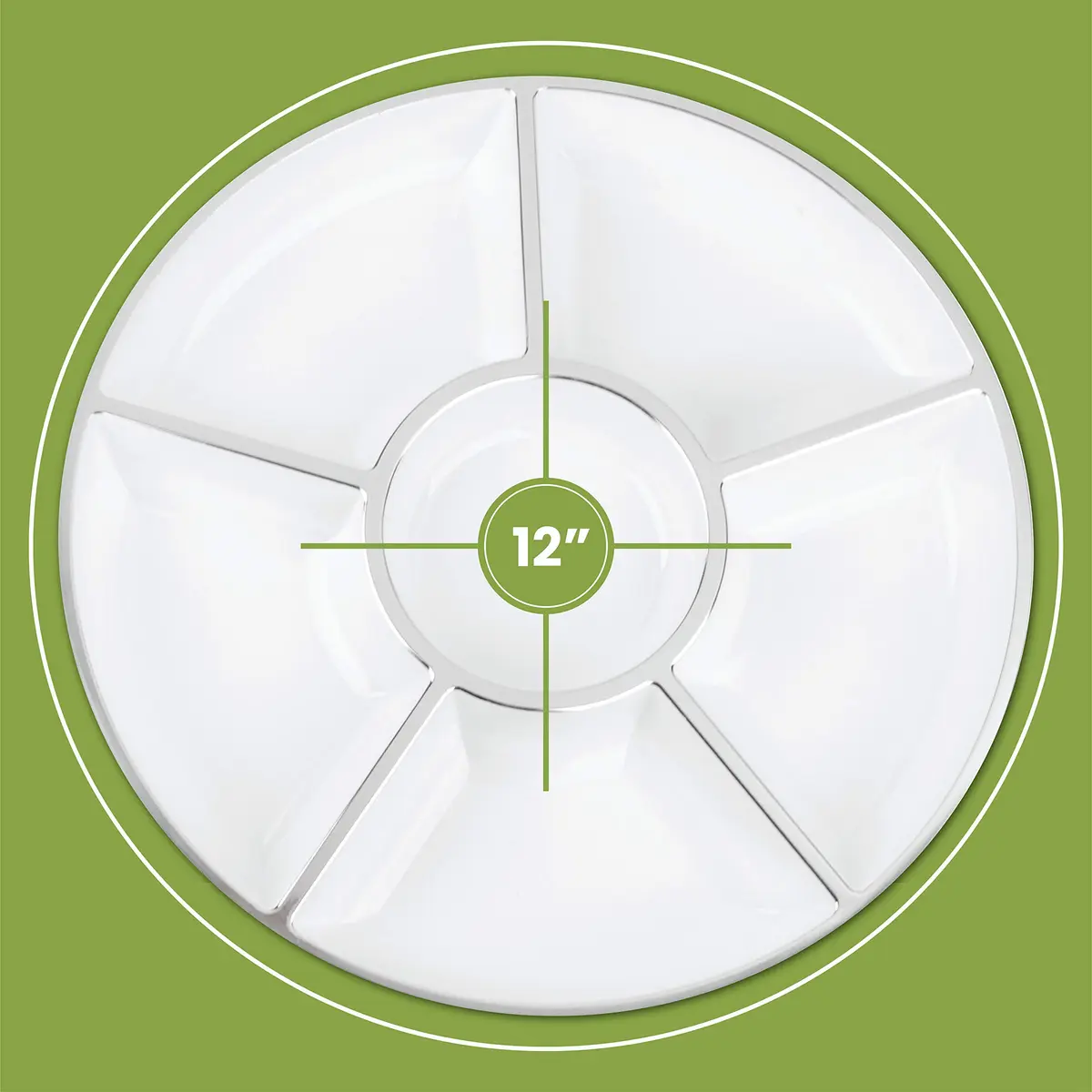 PLASTICPRO 12" Round Plastic Serving Tray/Platters White & Silver Rim Pack of 2 | Elegant & Durable - view 4