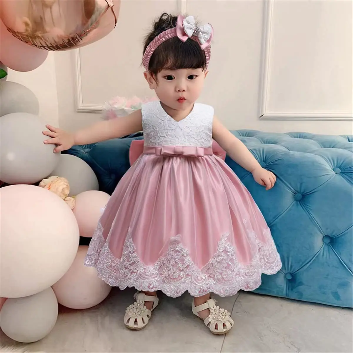 WZSYGDTC Baby Girl Christmas Easter Dress 3-6 Months | Formal Party Gown with Floral Embroidery - view 2
