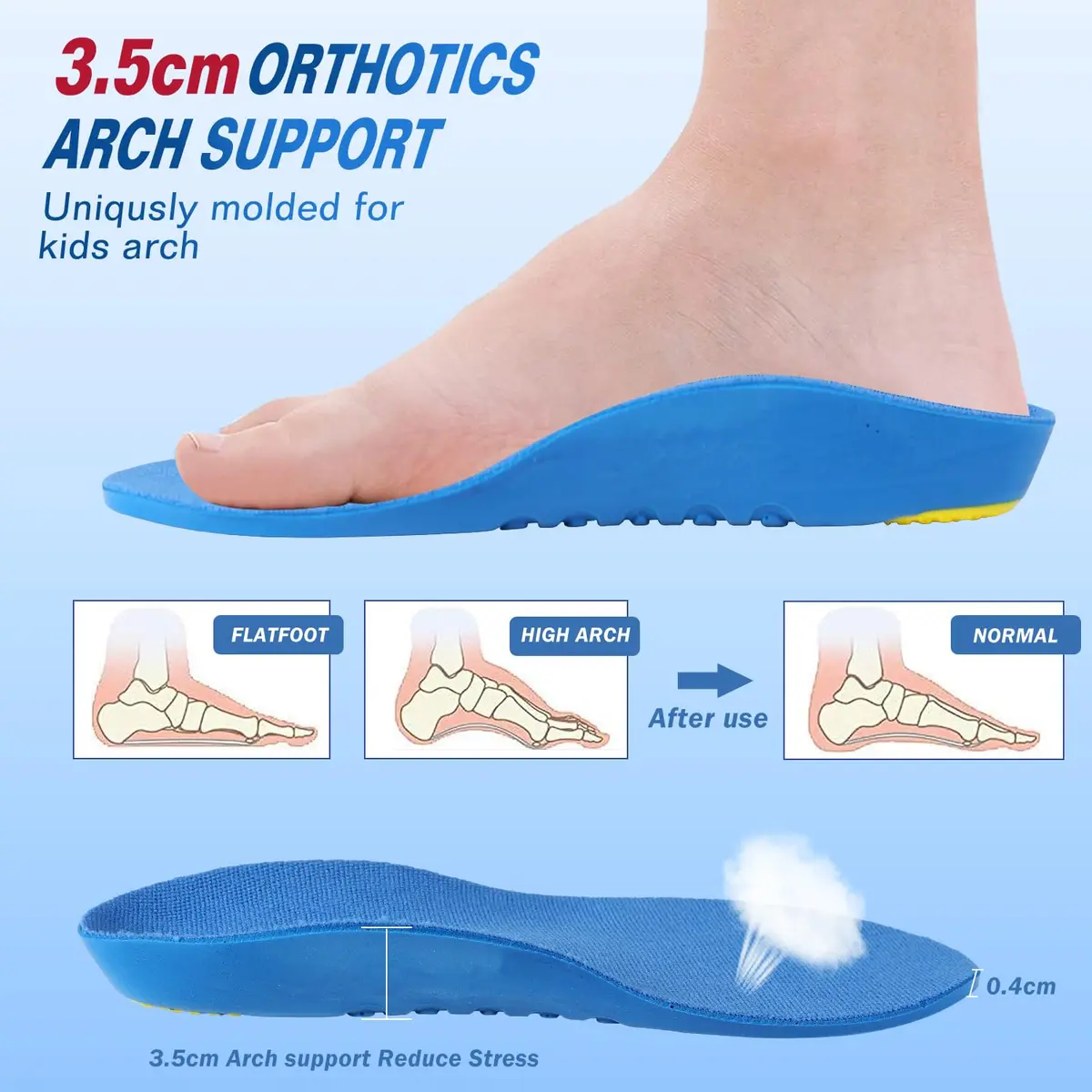 Bacophy Kids Arch Support Insoles 3.5cm Support Deep Heel Cushion for Children - view 2