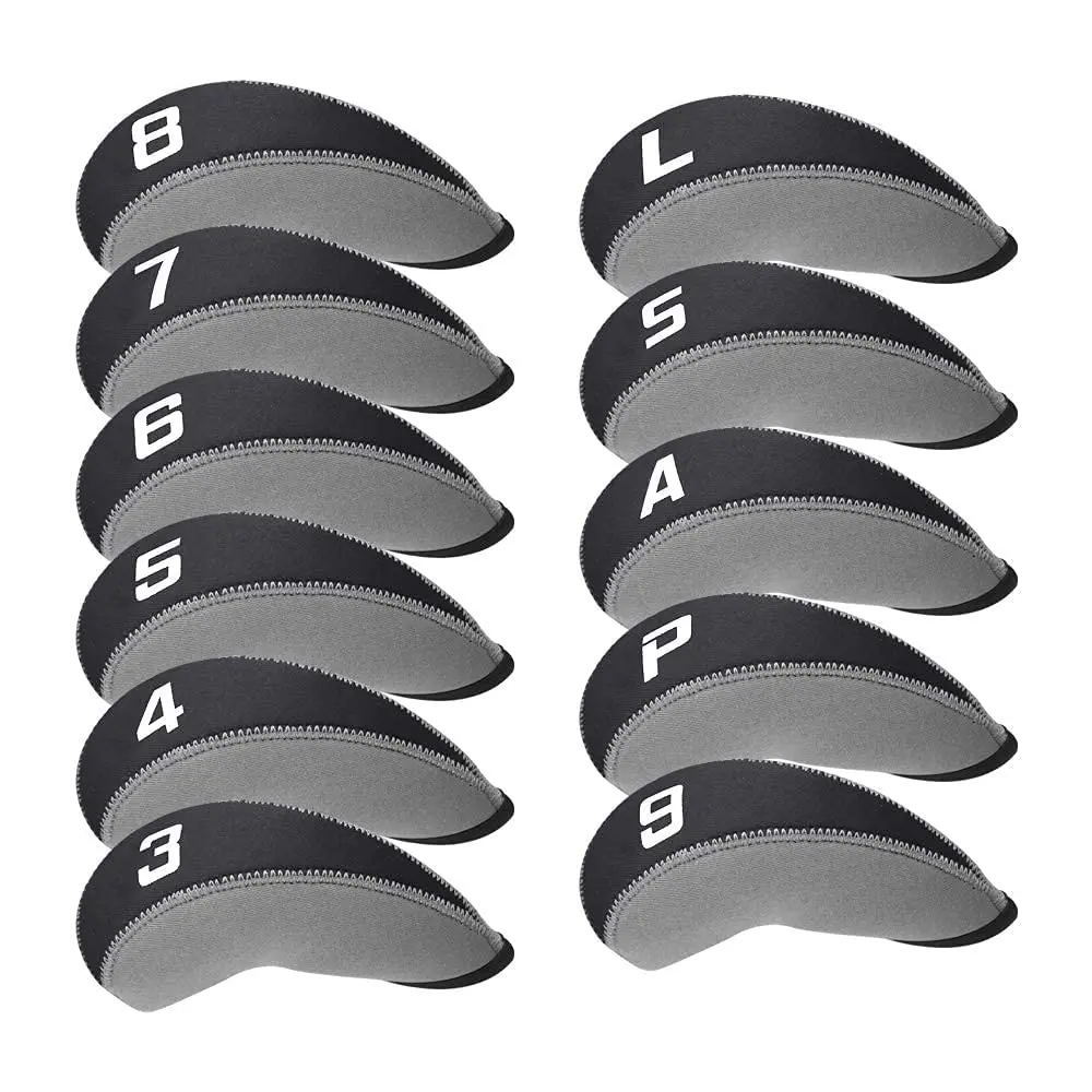 CRAFTSMAN GOLF Gray & Black 11pcs Neoprene Iron Headcover Set with Large Numbers | Protects Irons During Play & Travel - main product image