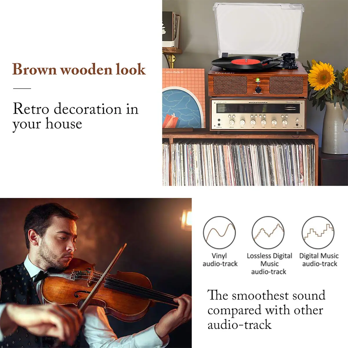 Udreamer Vinyl Record Player Wireless Turntable with Built-in Speakers & USB 32.5cm (12.8") | Belt-Driven for Clearer Sound - view 5