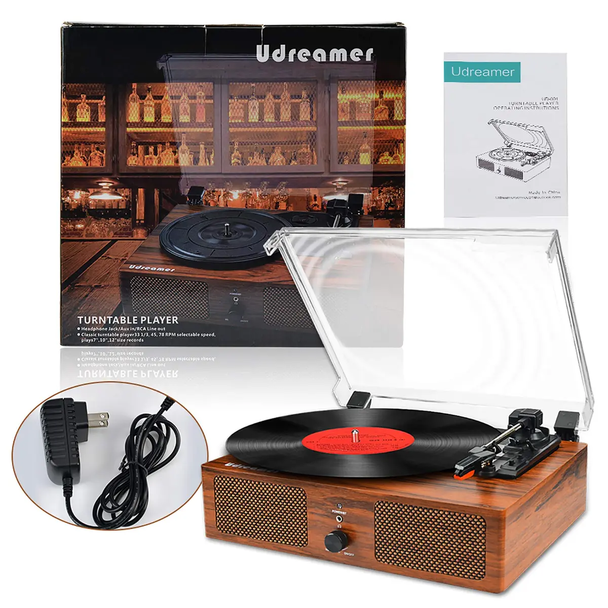 Udreamer Vinyl Record Player Wireless Turntable with Built-in Speakers & USB 32.5cm (12.8") | Belt-Driven for Clearer Sound - view 8