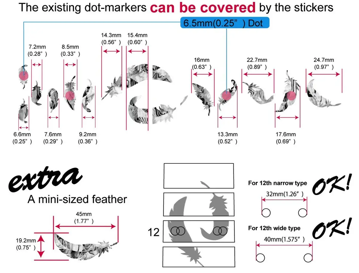 Inlay Sticker's Jockomo Flight Feathers Guitar Fret Markers - White Pearl - view 4