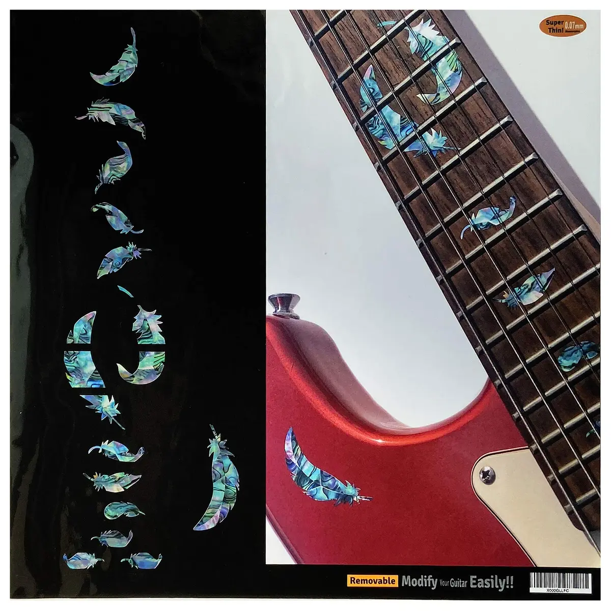 Inlay Sticker's Jockomo Flight Feathers Guitar Fret Markers (Abalone-Mix) | 1 Sheet - main product image