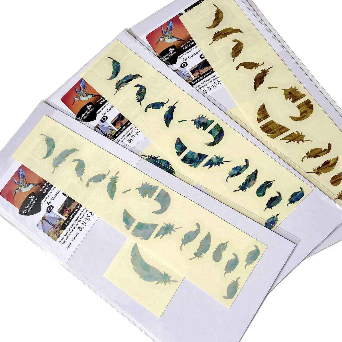 Inlay Sticker's Jockomo Flight Feathers Guitar Fret Markers (Abalone-Mix) | 1 Sheet - view 6