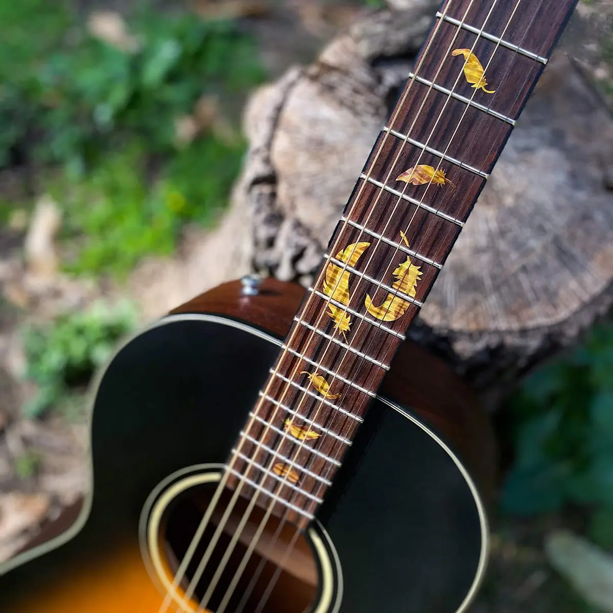 Inlay Sticker's Jockomo Flight Feathers Fret Markers for Guitars (Tobacco Burst) | Realistic Inlay Look - view 2